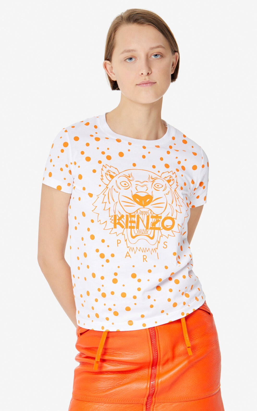 Kenzo Dots Tiger T Shirt Deep Orange For Womens 4390DHJEQ